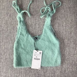 Zara fuzzy soft mint seafoam green crop bralette